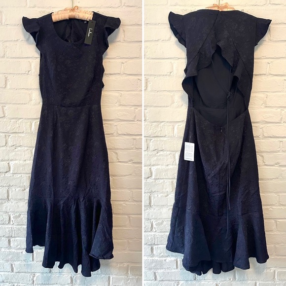 NEW Lulu’s Sophisticated Soirée Jacquard Dress in Navy Blue - Picture 3 of 7